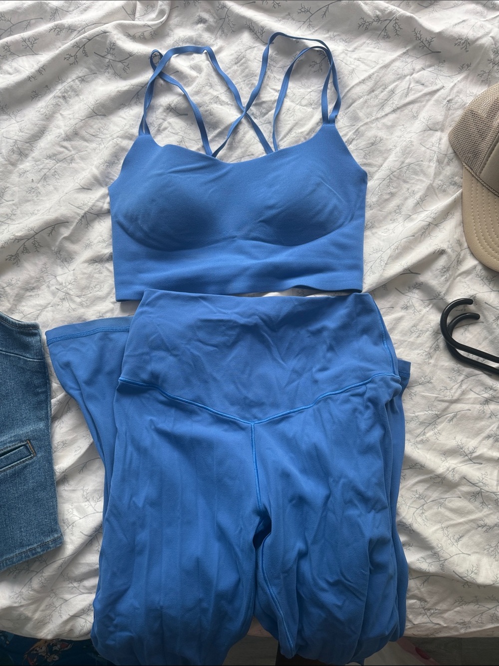 Blue Women's High-Waist Leggings & Strappy Sports Bra Set